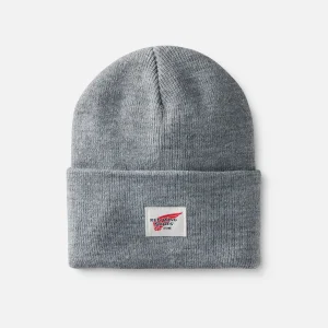 Logo Knit Beanie Hat Unisex Knit Watch Hat in Light Gray Heather