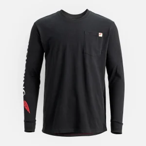 Long Sleeve Pocket T-Shirt with Sleeve Print Men's Long Sleeve T-Shirt in Black