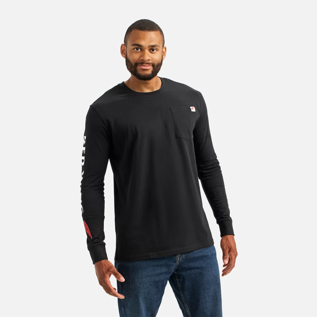 Long Sleeve Pocket T-Shirt with Sleeve Print Men's Long Sleeve T-Shirt in Black - Image 2
