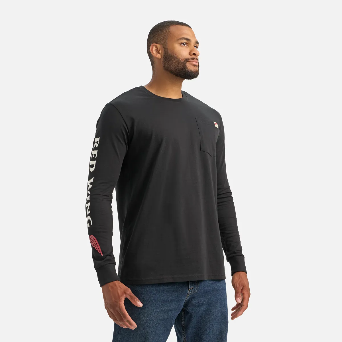 Long Sleeve Pocket T-Shirt with Sleeve Print Men's Long Sleeve T-Shirt in Black - Image 3