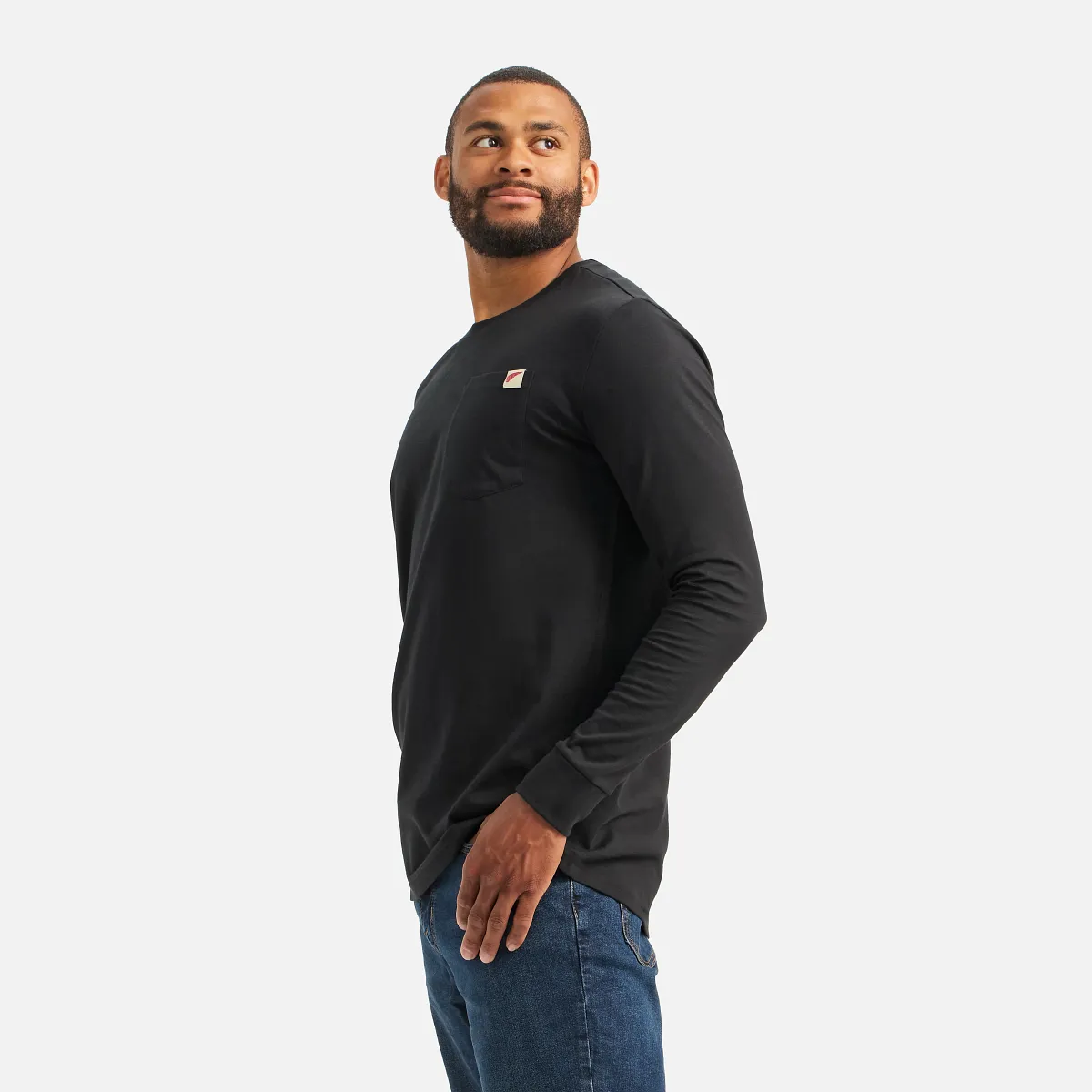 Long Sleeve Pocket T-Shirt with Sleeve Print Men's Long Sleeve T-Shirt in Black - Image 5