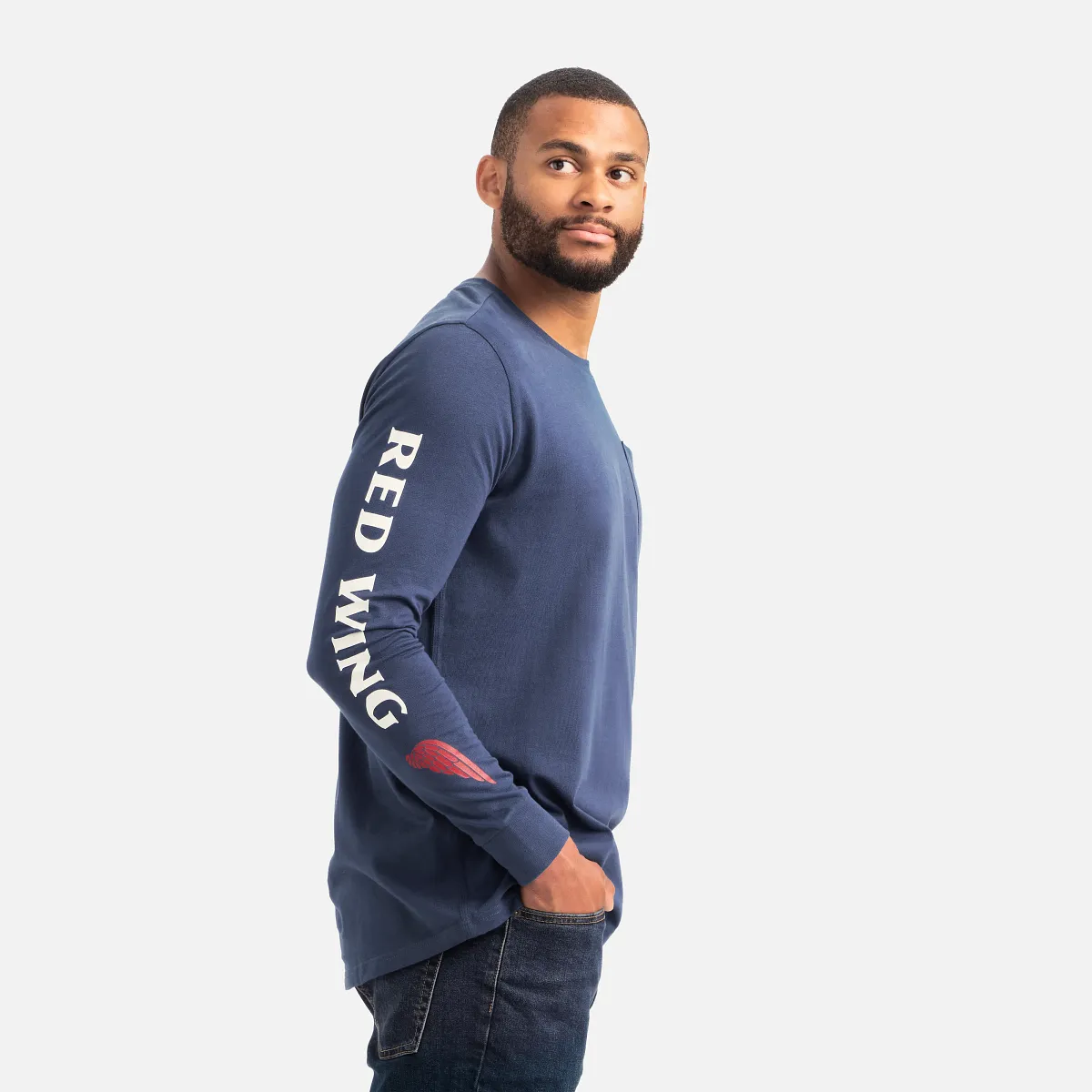 Long Sleeve Pocket T-Shirt with Sleeve Print Men's Long Sleeve T-Shirt in Black - Image 13